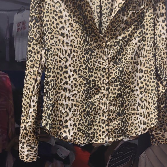 Long sleeve button-up animal print blouse from GUESS size Medium - EUC - Picture 2 of 6
